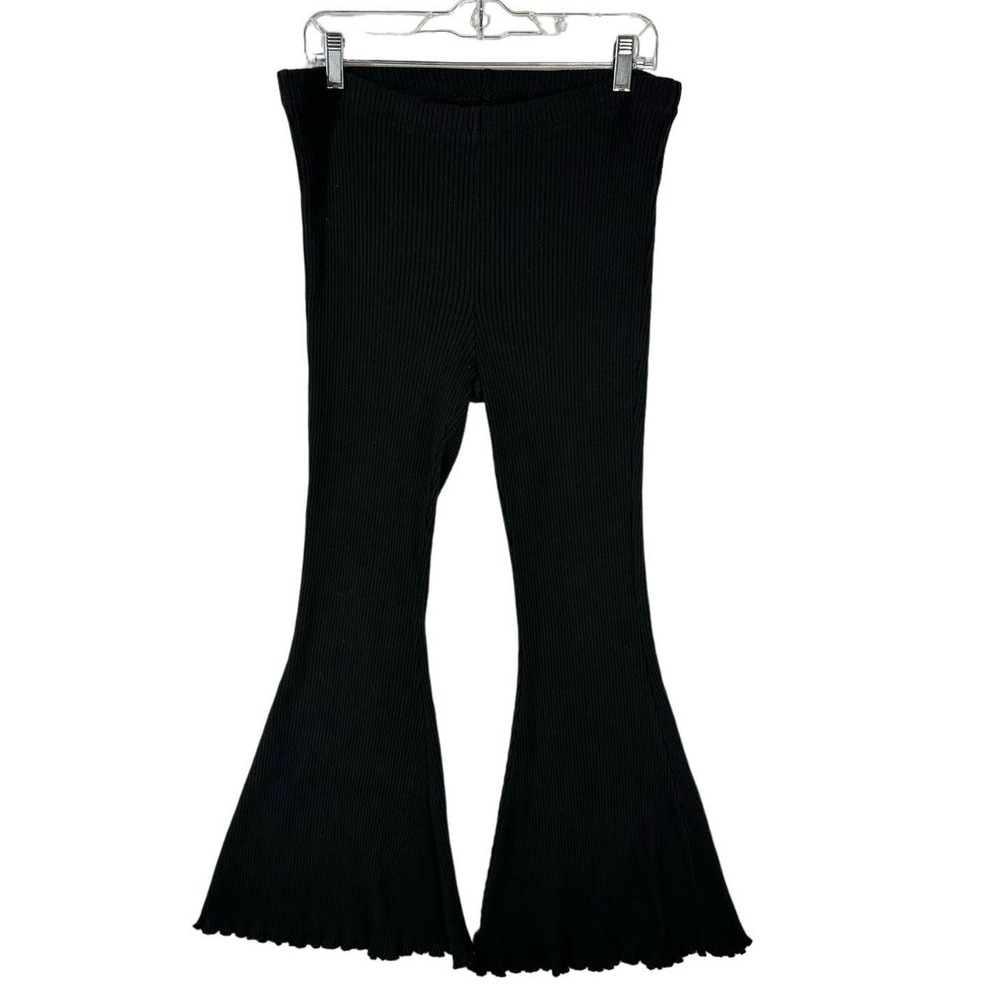 Aerie Ribbed Flare Leggings Black Size Large